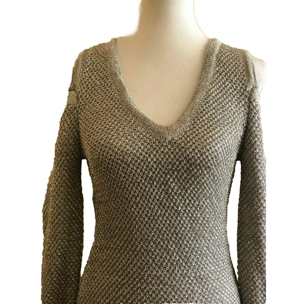 WOW Couture Women’s Gold Metallic Cold Shoulder Bodycon Sheath Dress Size S - Picture 2 of 11